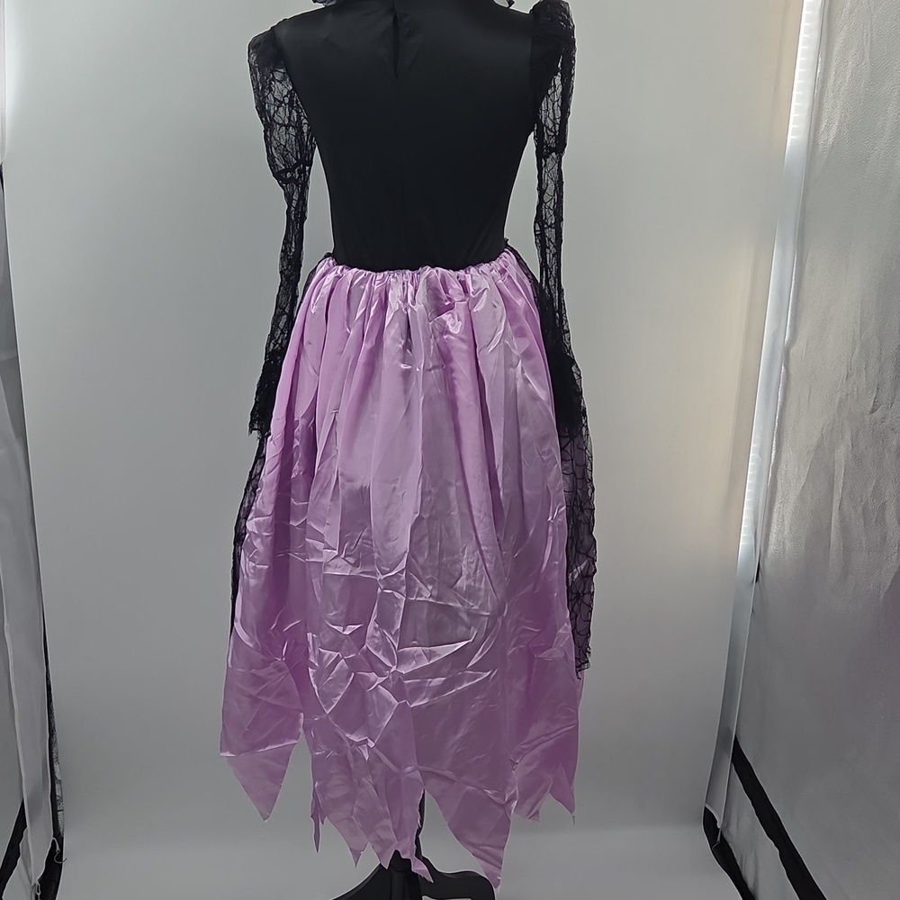 Girls' Purple and Black Spiderweb Witch Costume Dress - Picture 12 of 16
